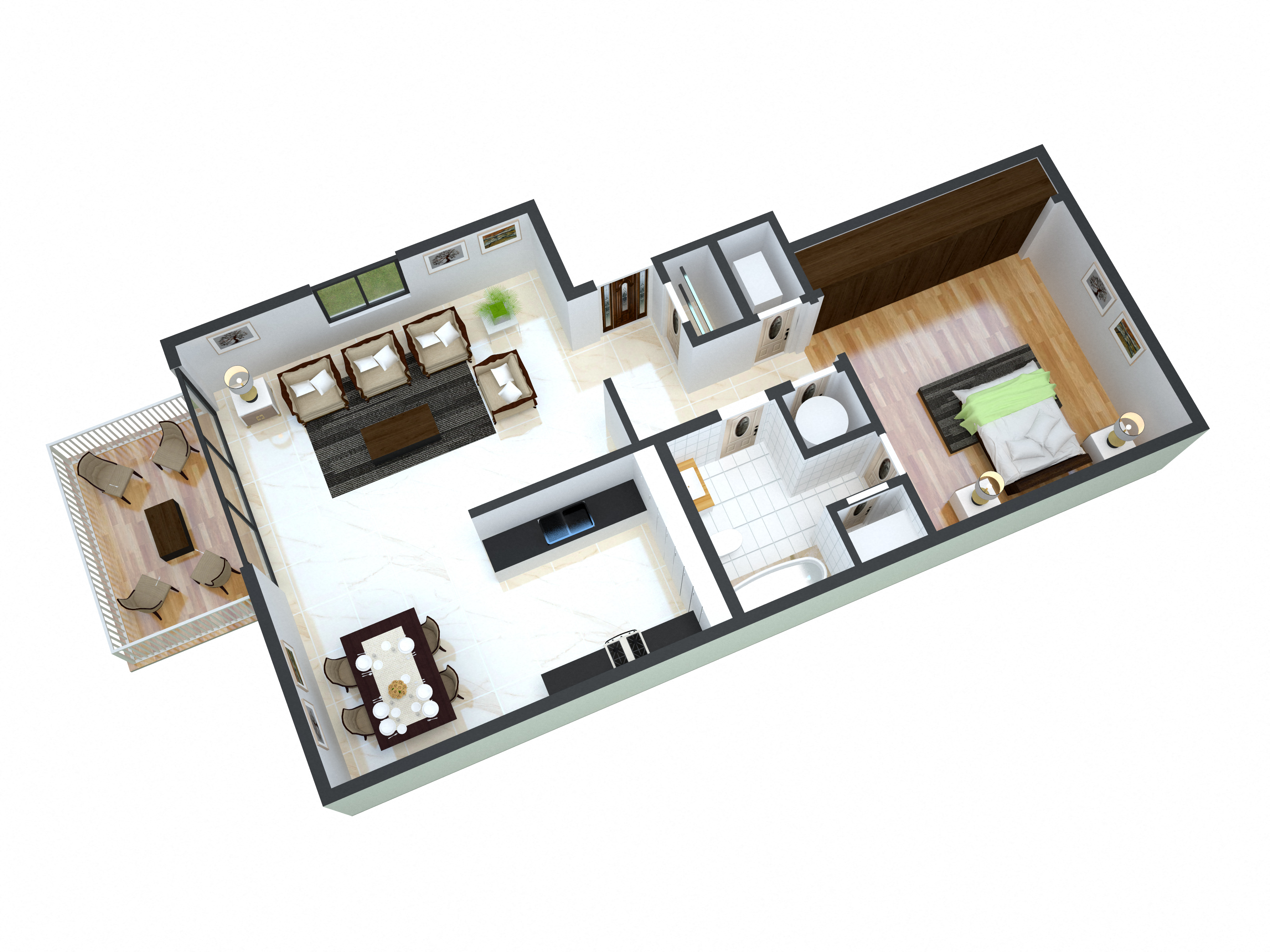 Floor plan for 1 bed, 1 bath, 610 sqft